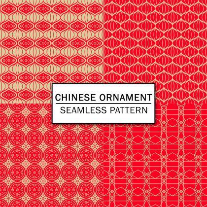 Chinese Red Ornament Digital Paper Spring Digital..