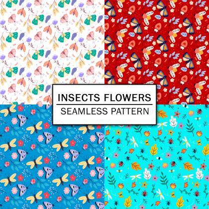 Insects And Flowers Digital Paper Spring Digital..