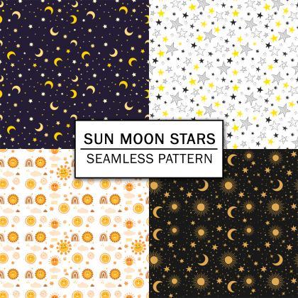 Sun Moon Stars Digital Paper Spring Digital Paper..