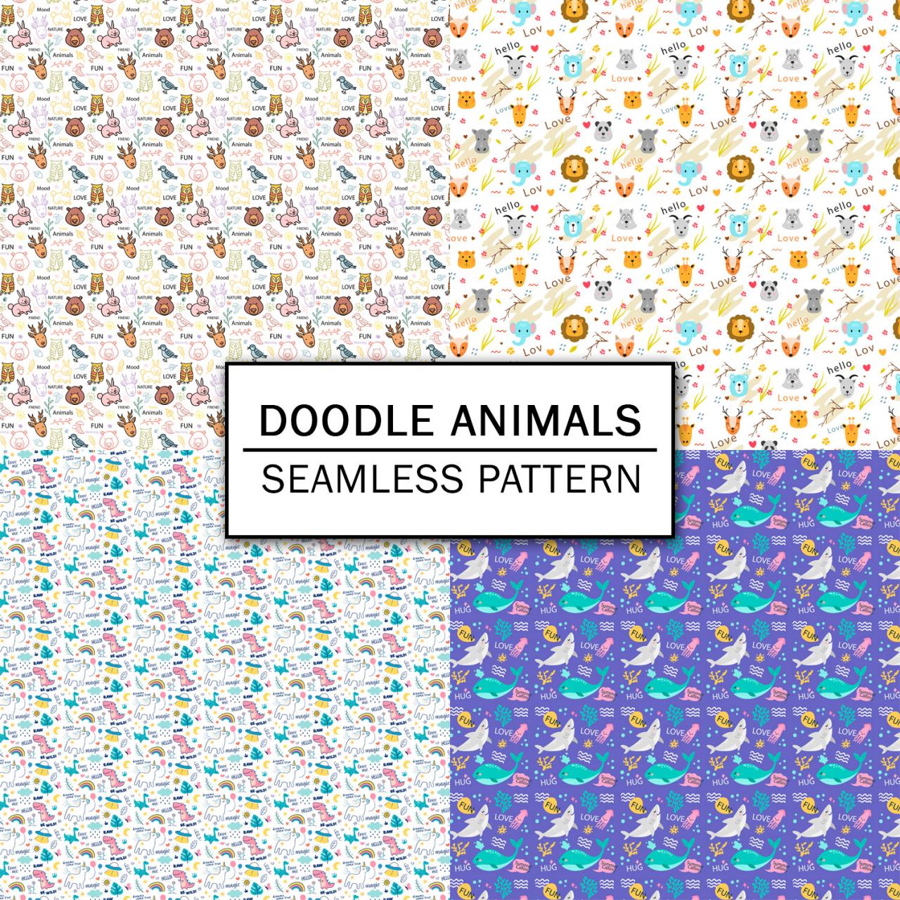 Doodle Animals Digital Paper Spring Digital Paper Scrapbooking Paper Set Digital Paper Pack Digital Downloads