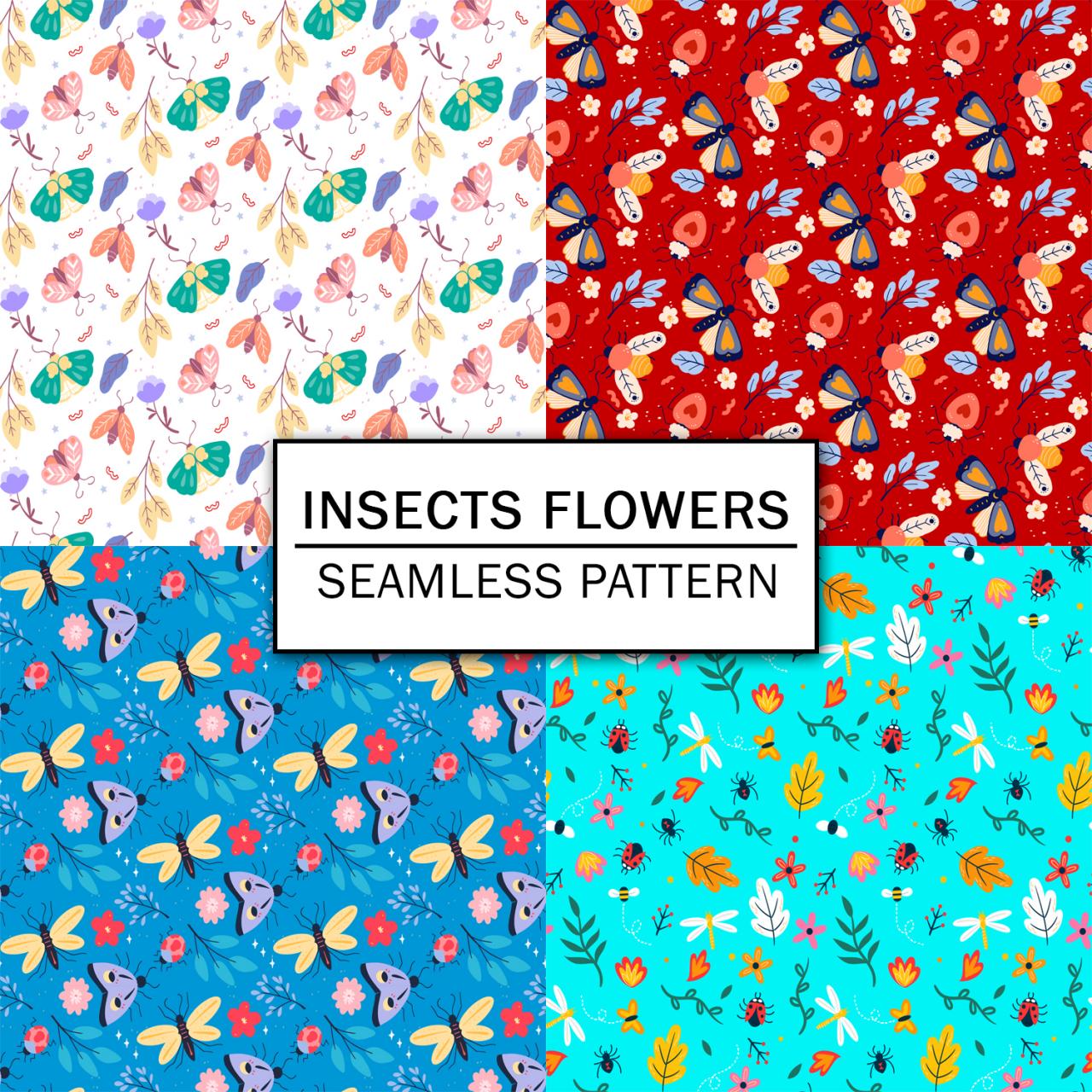 Insects And Flowers Digital Paper Spring Digital Paper Scrapbooking Paper Set Digital Paper Pack Digital Downloads