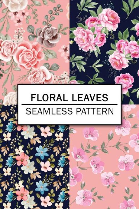 Floral Leaves Digital Paper Spring Digital Paper Scrapbooking Paper Set Digital Paper Pack Digital Downloads