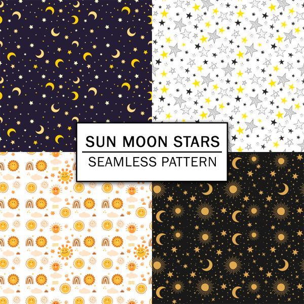 Sun Moon Stars Digital Paper Spring Digital Paper Scrapbooking Paper Set Digital Paper Pack Digital Downloads